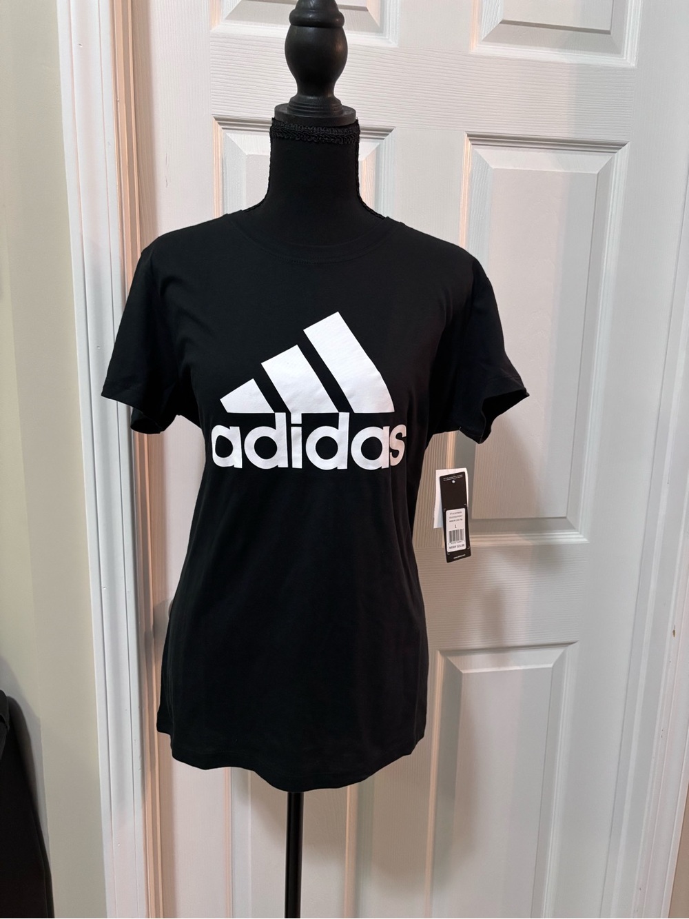 adidas Black Short-Sleeve Logo Tee with White Branding